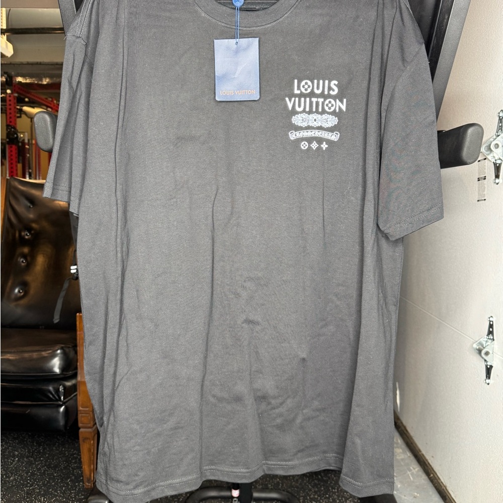 Louis Vuitton Black Short Sleeve Tee with White Chest Logo